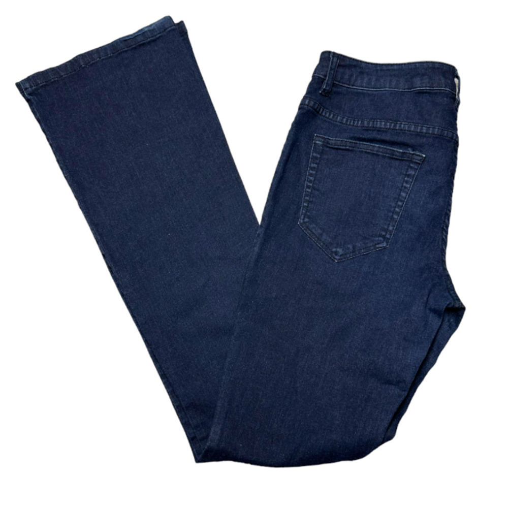 Who What Wear Flare Patch Pocket High Waist Dark Blue Wash Jeans Size 6